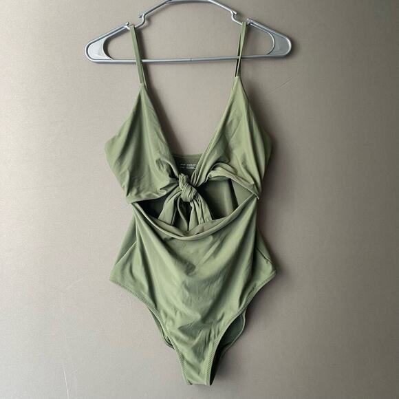 AERIE sz M Olive green‎ midriff cut out front tie swimsuit - Picture 1 of 11